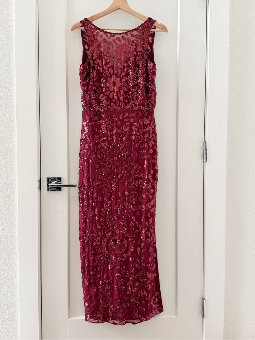 Aidan Mattox Red Floral Sequin Gown Slit Dress Size 2